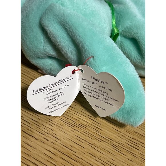 Ty Beanie Babies lot of 2 Green Hippity Tie Dye Hippie Bunny Rabbit Set VTG 96/9 - Picture 8 of 16